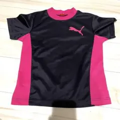 【PUMA プーマ 半袖シャツ 黒　ピンク 130cm ロゴ】