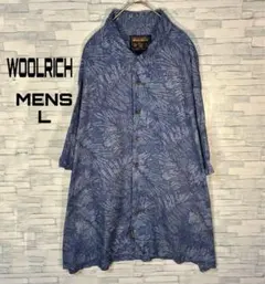 【USA古着】WOOLRICH 半袖シャツL　総ヤシ柄　リゾート　大人カジュアル