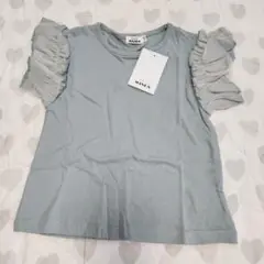 新品タグ付きプレミアムコットンTシャツトップス半袖袖チュールフリルトップス100