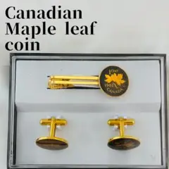 カナダ1セント メープルリーフ カフス・タイクリップセット 専用ケース付