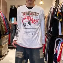 00s アーカイブ ギャル男 スケーター y2k プリント vネック ロンT