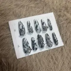 No.02 ネイルチップ　白黒　マーブル　韓国　クロムパーツ