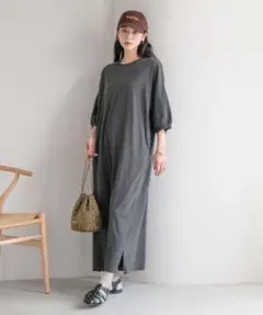 LOWRYS FARM グレー ロングワンピース 半袖