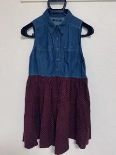 INGNI ノースリーブワンピース デニム/ワインレッド　白水玉模様