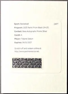 Tidjane Salaun Prizm Black RC Auto NBA