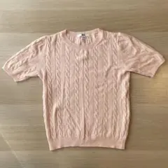 【UNIQLO】ケーブル編み 半袖ニット S ピンク