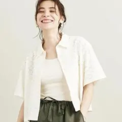 by カットワークレース ワイドシャツ -ウォッシャブル