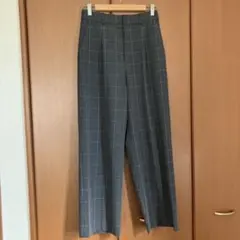グレー チェック柄 ワイドパンツ タック入り