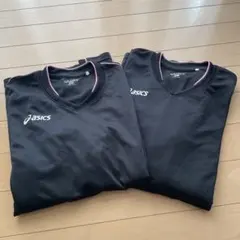 asics 黒/ピンク Vネック長袖シャツ レディースLサイズ　2枚セット
