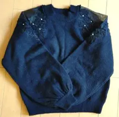 花柄刺繍 ニットセーター黒 レディース　M