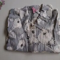 花柄リネン風長袖チュニック グレー系