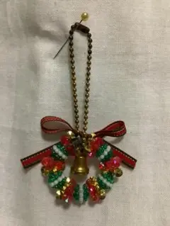 クリスマス　ビーズ　リース　ストラップ　オーナメント