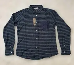 グローバルワーク【未使用】ネルボーダーシャツ　長袖　ネイビー×グリーン　Sサイズ