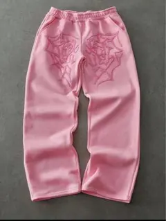 【新品】ピンク スウェット パンツ 刺繍 ストリート y2k ハート 蜘蛛の巣