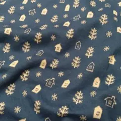 北欧のおうち　②ブルー　国産　秋冬用　やわらかコットンの接結ニット生地です