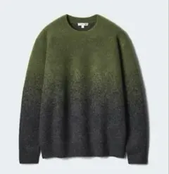 ユニクロ スフレヤーングラデーションクルーネックセーター オリーブ L