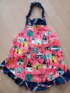 美品キッズエプロン90お手伝い100子供エプロンピンク紺フリルベビー女の子お食事