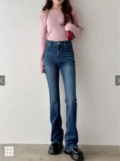 ストレッチ フレア デニム パンツ ダーク ブルー