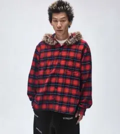 新品 24FW Supreme Flannel Hooded Shirt 赤 S - メルカリ