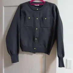 しまむら　金ボタンカーディガン　L チャコールグレー