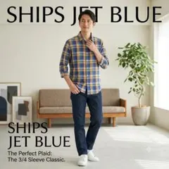 SHIPS JET BLUE 七分袖 リネン混 チェックシャツ L 日本製のサムネイル
