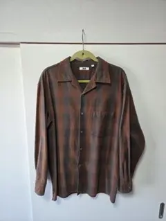 ユニクロU　UNIQLO U　チェック柄長袖シャツ ブラウン/グレー　Lサイズ