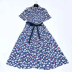 【美品】ピンクハウス ロングワンピース 半袖 リボン ベルト ネイビー チェリー 美品】ピンクハウス ロングワンピース 半袖 リボン ベルト ネイビー