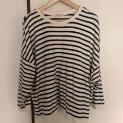 サマンサモスモス 長袖 ドロップショルダー 綿 ネイビーボーダー