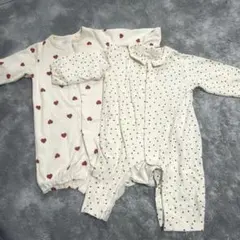 ベビーロンパース ドット柄 ハート柄 2点セット