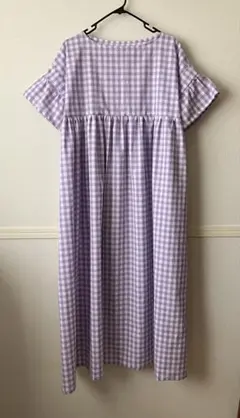 ハンドメイド半袖ワンピース✴︎ギンガムチェックパープル