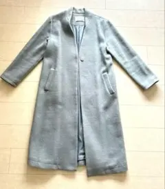 【1回着用美品】卒業式など。ノーカラー 膝下コート　ブルーグレー M
