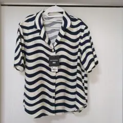 marimekko UNIQLO ネイビー ストライプ 半袖シャツ Mのサムネイル