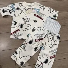 新品　スヌーピー　ワッフル　半袖　パジャマ　90 腹巻き付き