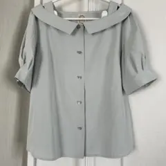 衿付きオフショルシャツ　ブルー