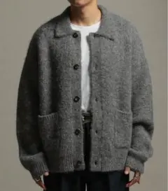 【LURAKU】 シャギーニットポロカーディガン　グレー