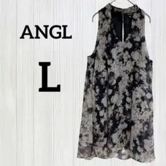 1点もの❤️ANGL 【L】ノースリーブ ワンピース ブラック 抽象模様 Vネック