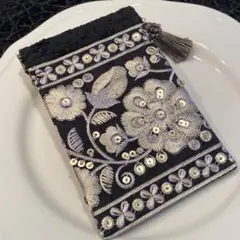 インド刺繍リボン バネ口ポーチ 小物入れ ハンドメイド