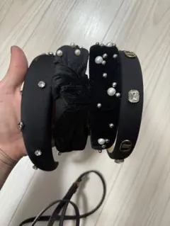 黒いパール装飾カチューシャ4個セット
