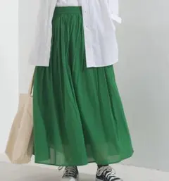 【新品】OMNES コットンボイルギャザースカート グリーン 緑 フリーサイズのサムネイル