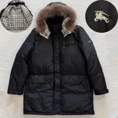 バーバリーブラックレーベル　ダウンジャケット　ノバチェック　ホースロゴ　黒　XL