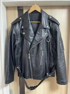 韓国製 ダブルライダース レザーブルゾン 牛革 ベルト ブラック y2k