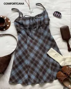 キャミワンピース ミニ丈 チェック柄