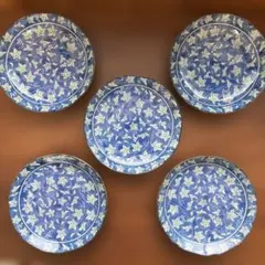 青地にぶどう模様の皿セット 5枚セット