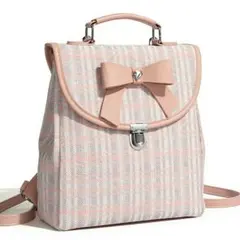 リボン付きピンクチェック柄ショルダーバッグ