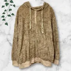 ハーフジップ ボアパーカー テディベア もこもこ フーディー ベージュ 古着女子