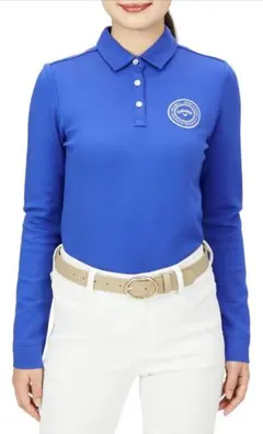 【M】 キャロウェイ レディース 長袖 ポロシャツ ワンポイント ゴルフ シャツ