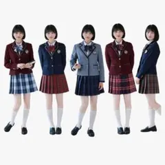 ワインレッド ブレザーとチェックスカートセット