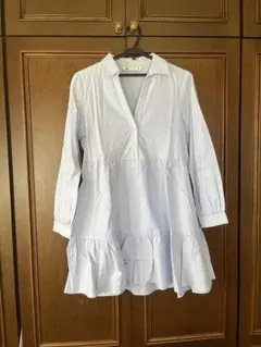 ZARA ライトブルー シャツワンピース 長袖 ティアード