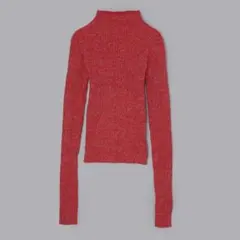 赤 ラメ　ハイネック　リブニット　タートルネック　セーター