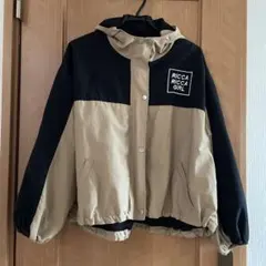 フード付きベージュ黒ジャケット 100cm~